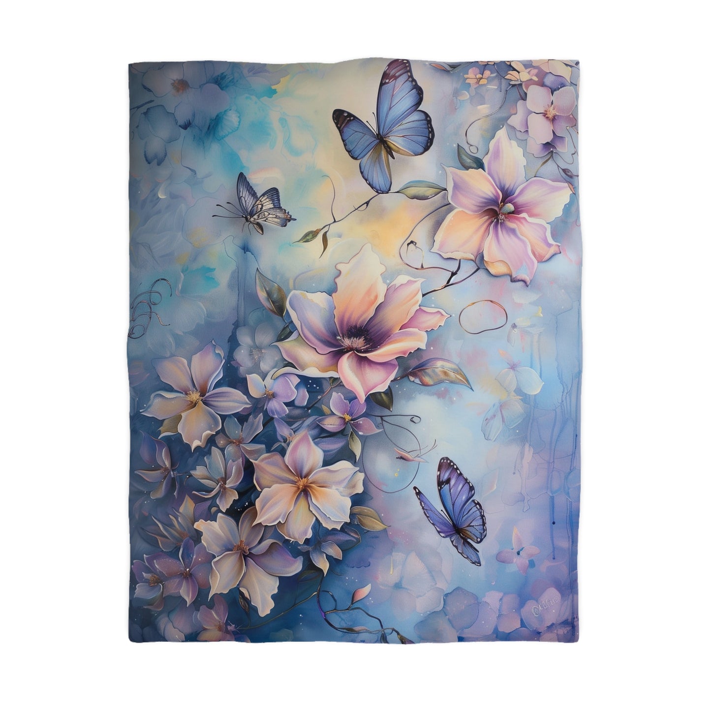 Girls flowers and butterflies Microfiber Duvet Cover