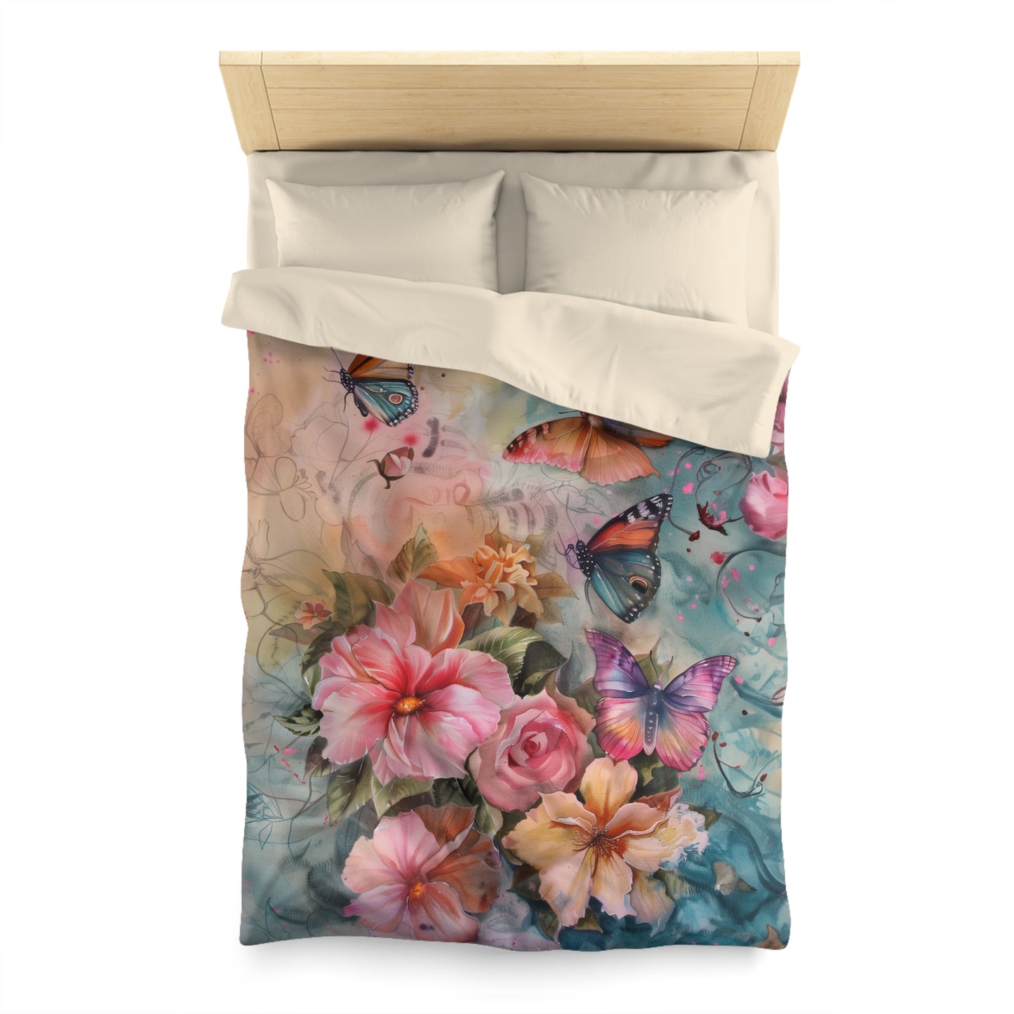 Girls Flowers and butterflies Microfiber Duvet Cover