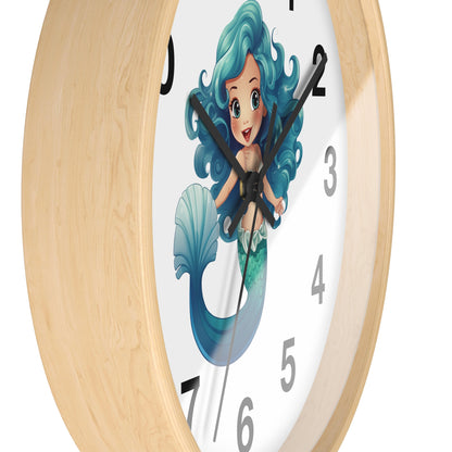 Girls Mermaid Wall Clock Blue