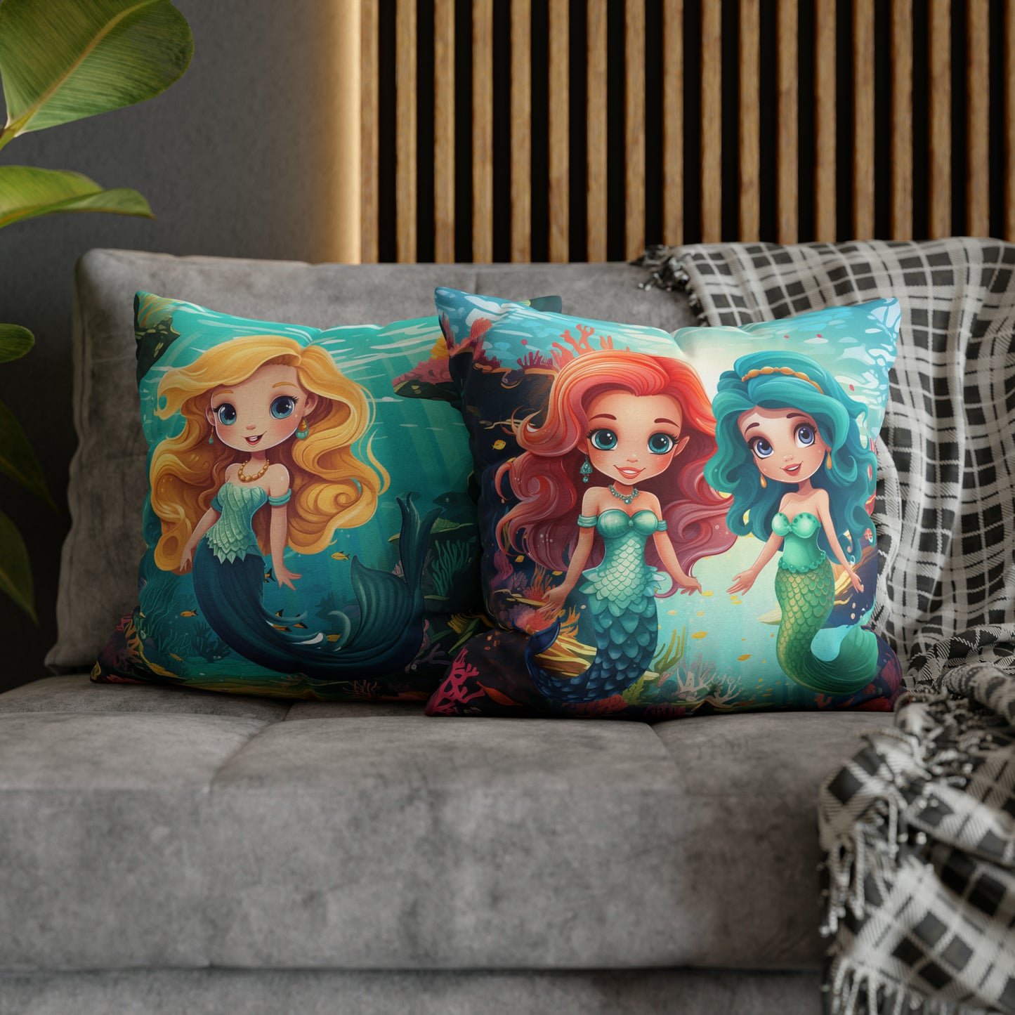 Girls Mermaid Pillowcase Red/Blue