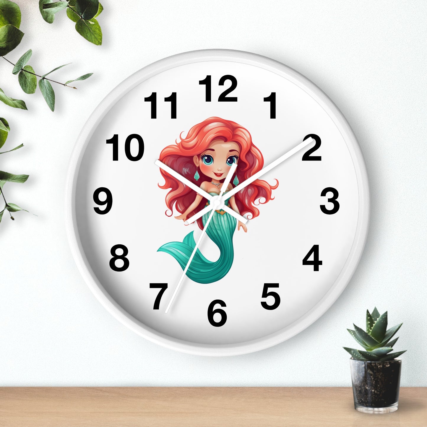 Girls Mermaid Wall Clock Red