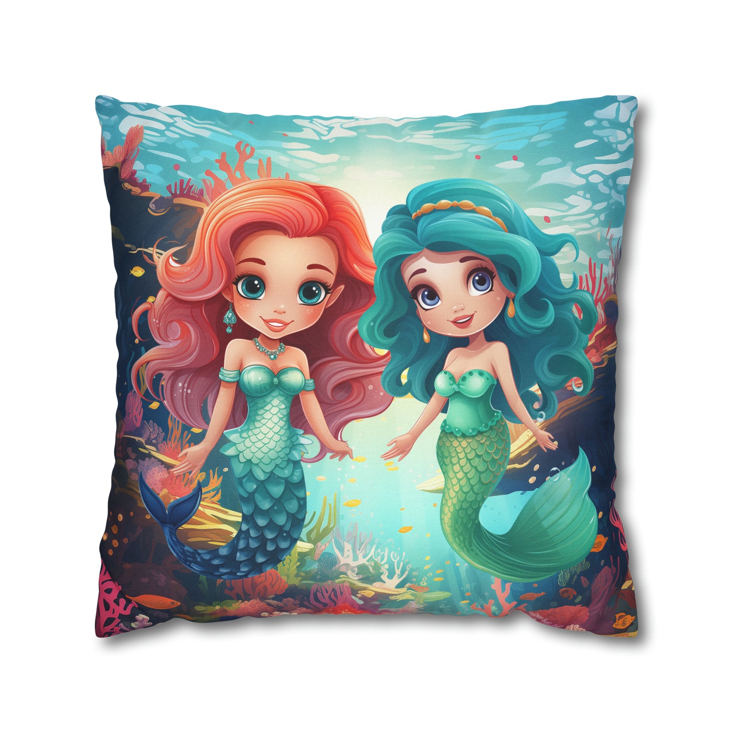 Girls Mermaid Pillowcase Red/Blue