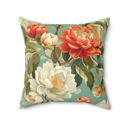 Girls Flowers Print Spun Polyester Square Pillow