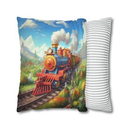 Boys Steam Engine Trains Square Pillowcase