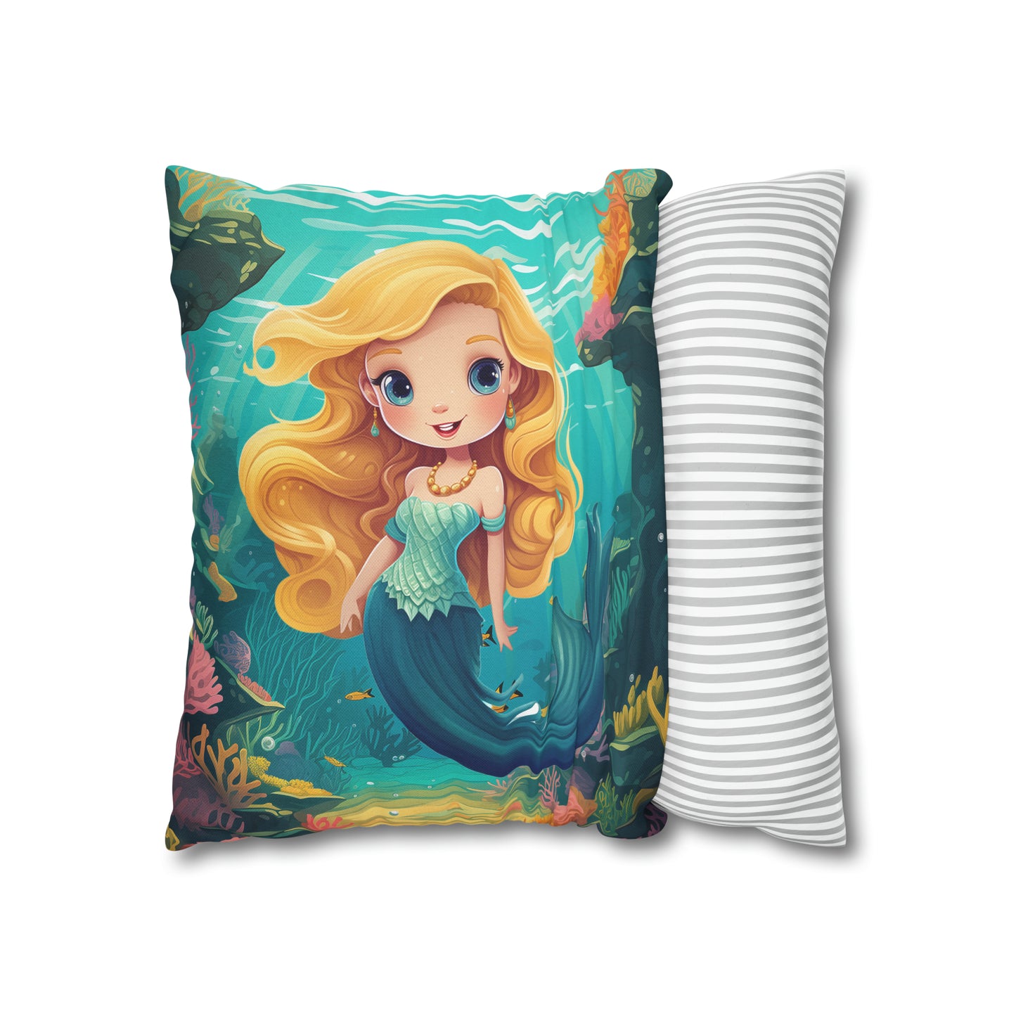 Girls Mermaid Pillowcase Red/Blue