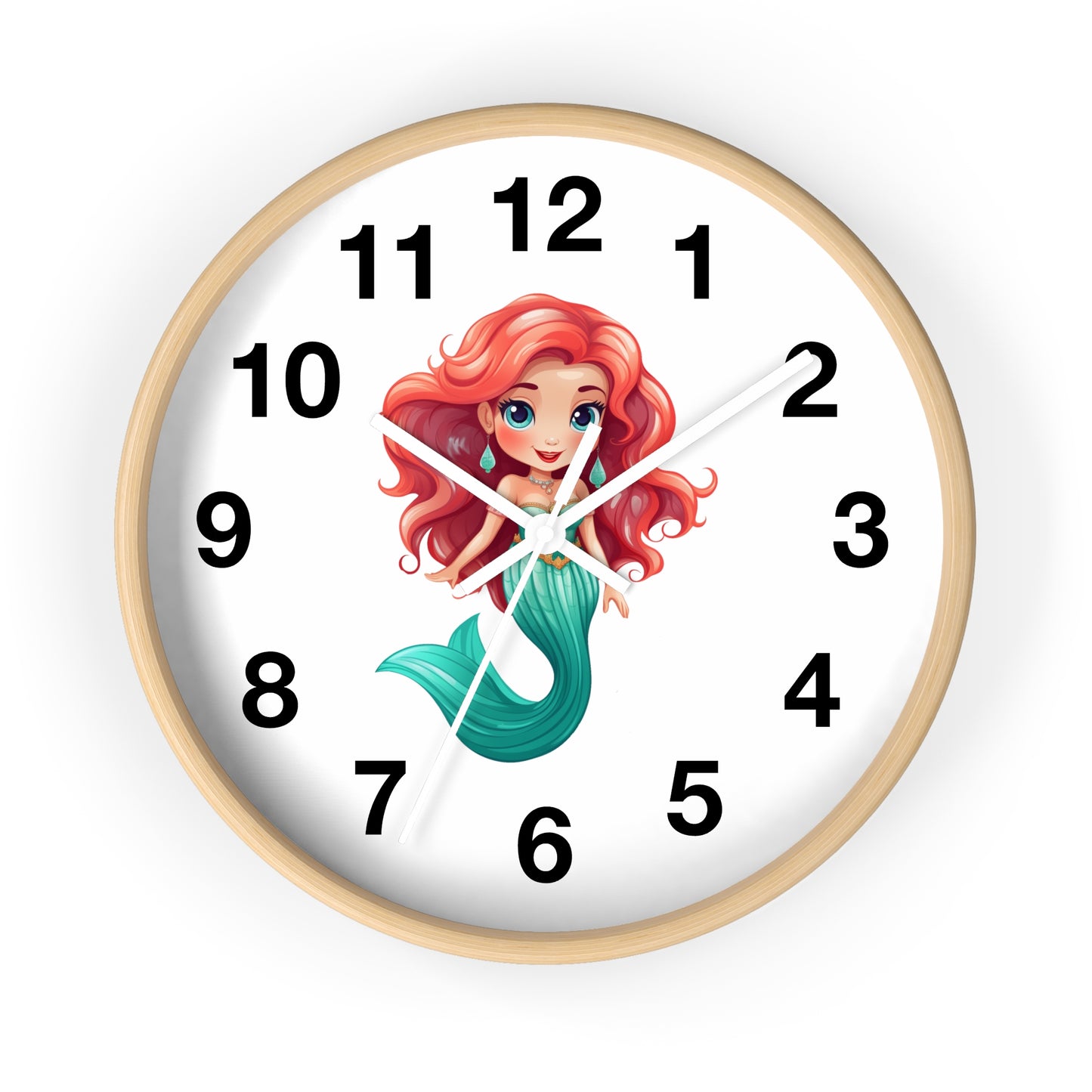 Girls Mermaid Wall Clock Red