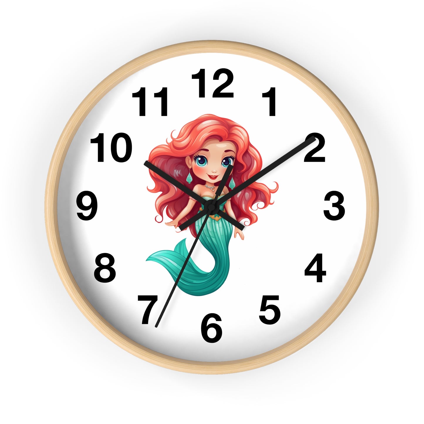 Girls Mermaid Wall Clock Red