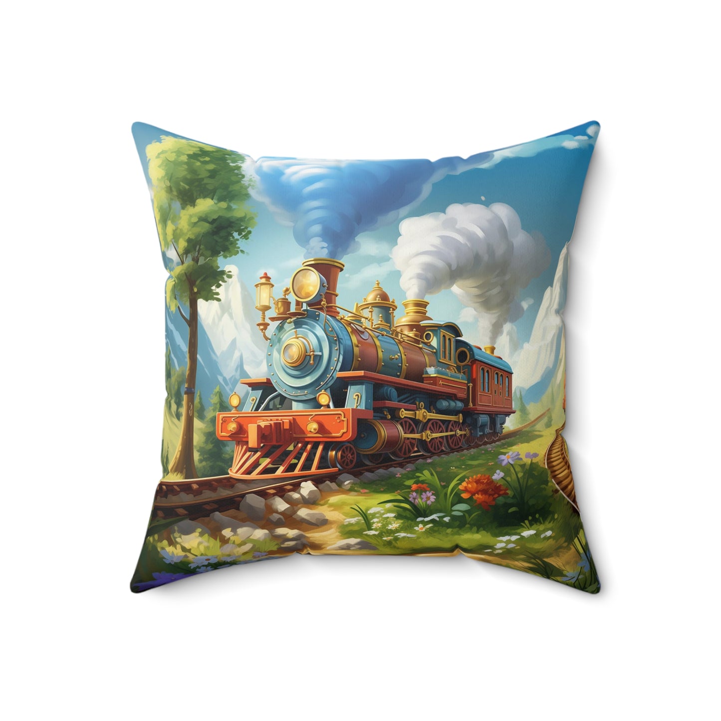 Boys Steam Engine Trains Square Pillow ***