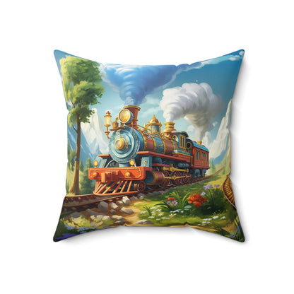 Boys Steam Engine Trains Square Pillow ***