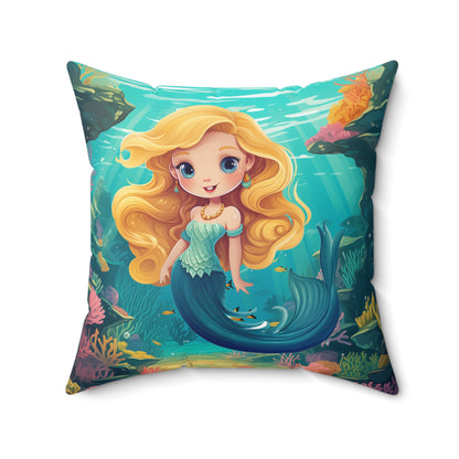 Girls Mermaid Square Pillow Red/Blue ***