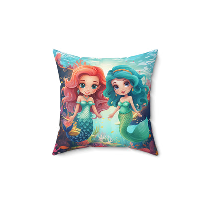 Girls Mermaid Square Pillow Red/Blue ***