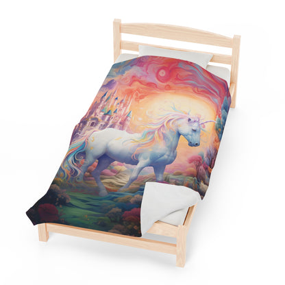 Girls Unicorn Enchanted Land Velveteen Plush Blanket