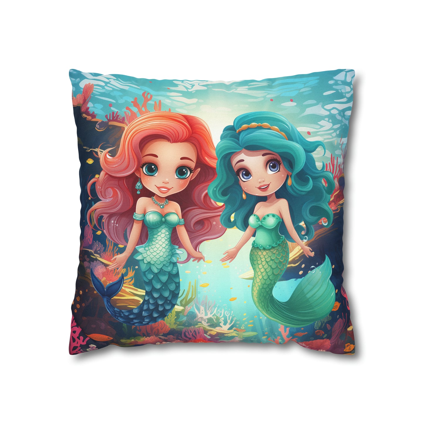 Girls Mermaid Pillowcase Red/Blue