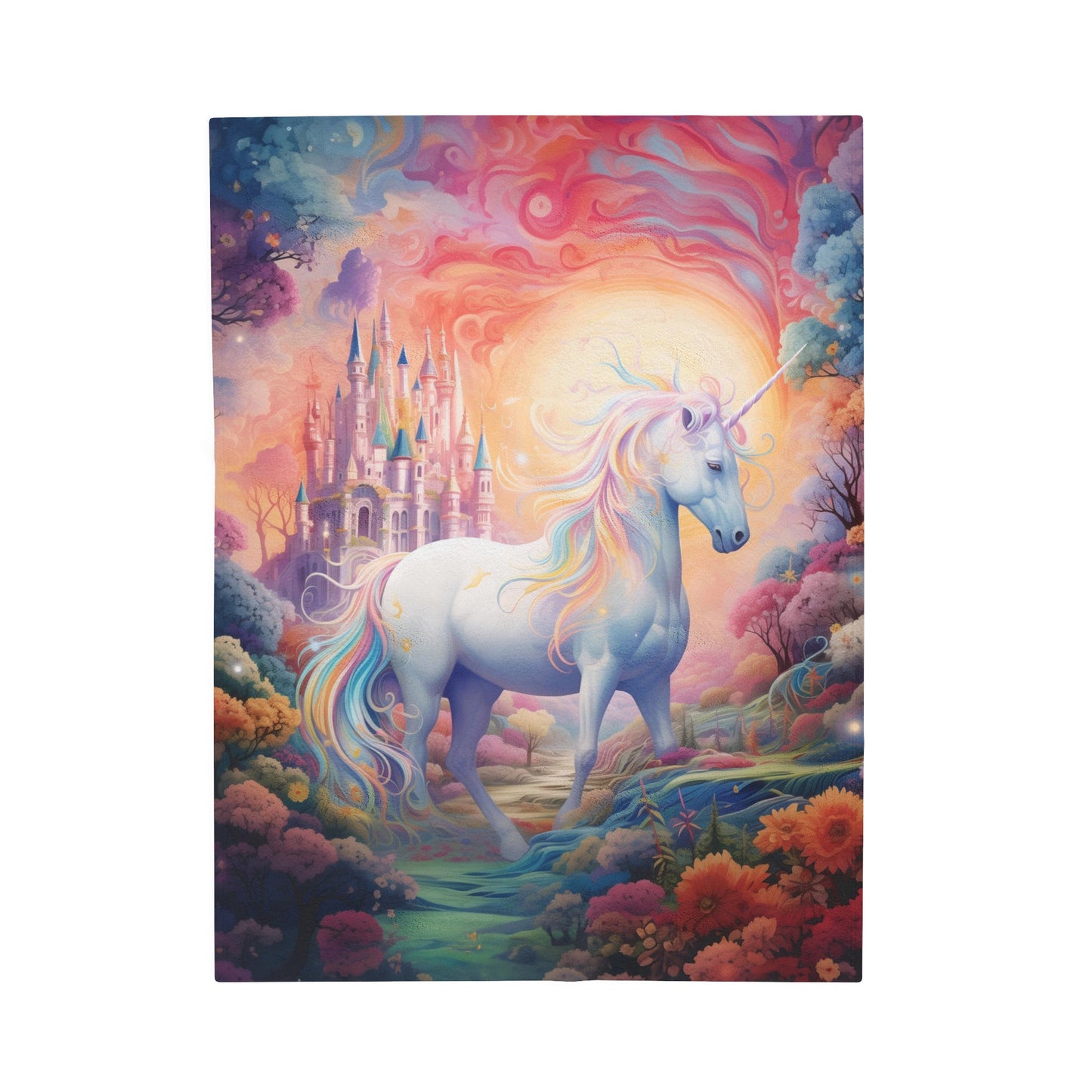 Girls Unicorn Enchanted Land Velveteen Plush Blanket