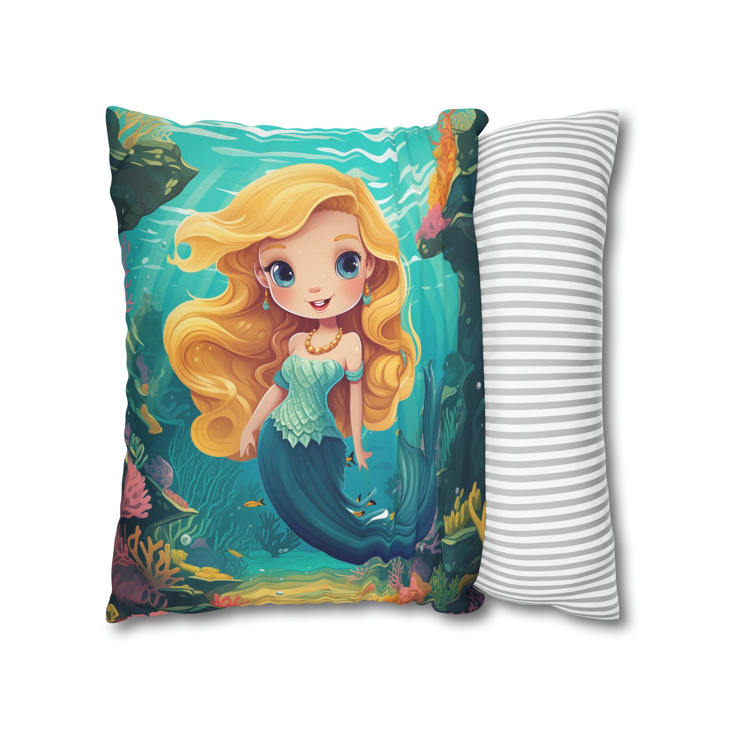 Girls Mermaid Pillowcase Red/Blue