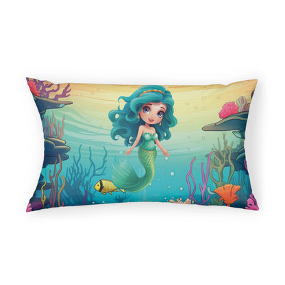 Girls Mermaid Cotton Pillow Sleeve Blue
