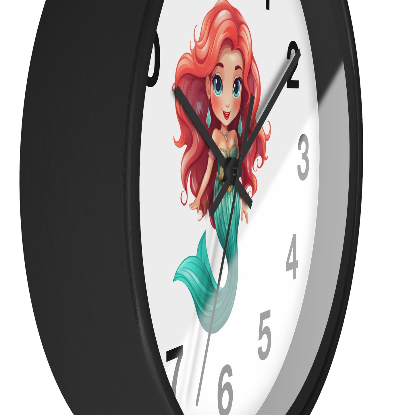 Girls Mermaid Wall Clock Red