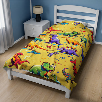 Boys Dinosaur Velveteen Plush Blanket, Yellow ***