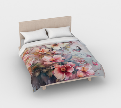 Watercolour Flowers and Butterflies Cotton Duvet Cover