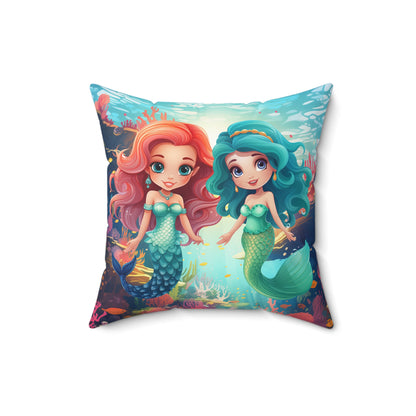 Girls Mermaid Square Pillow Red/Blue ***