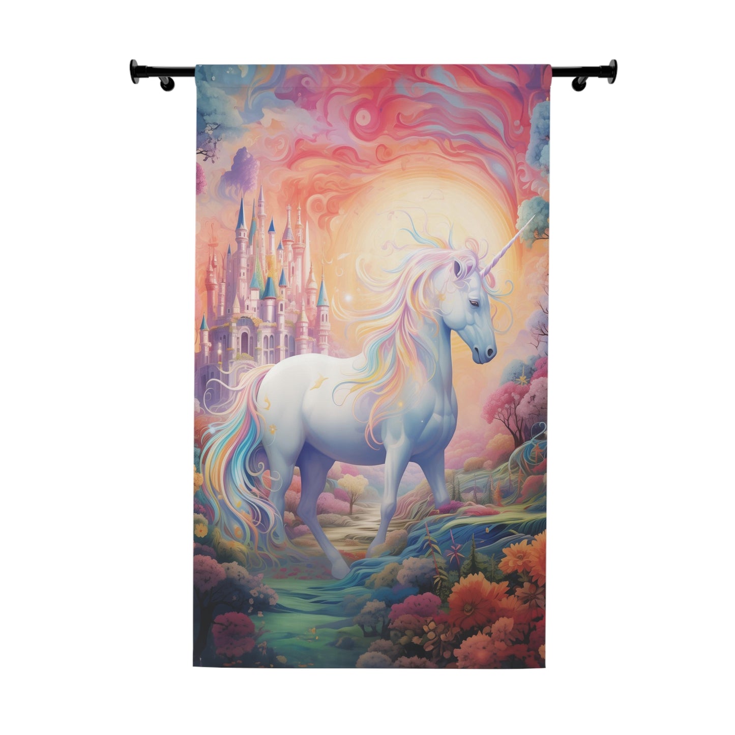 Girls Enchanted Land Unicorn Window Curtains (1 Piece - Left)