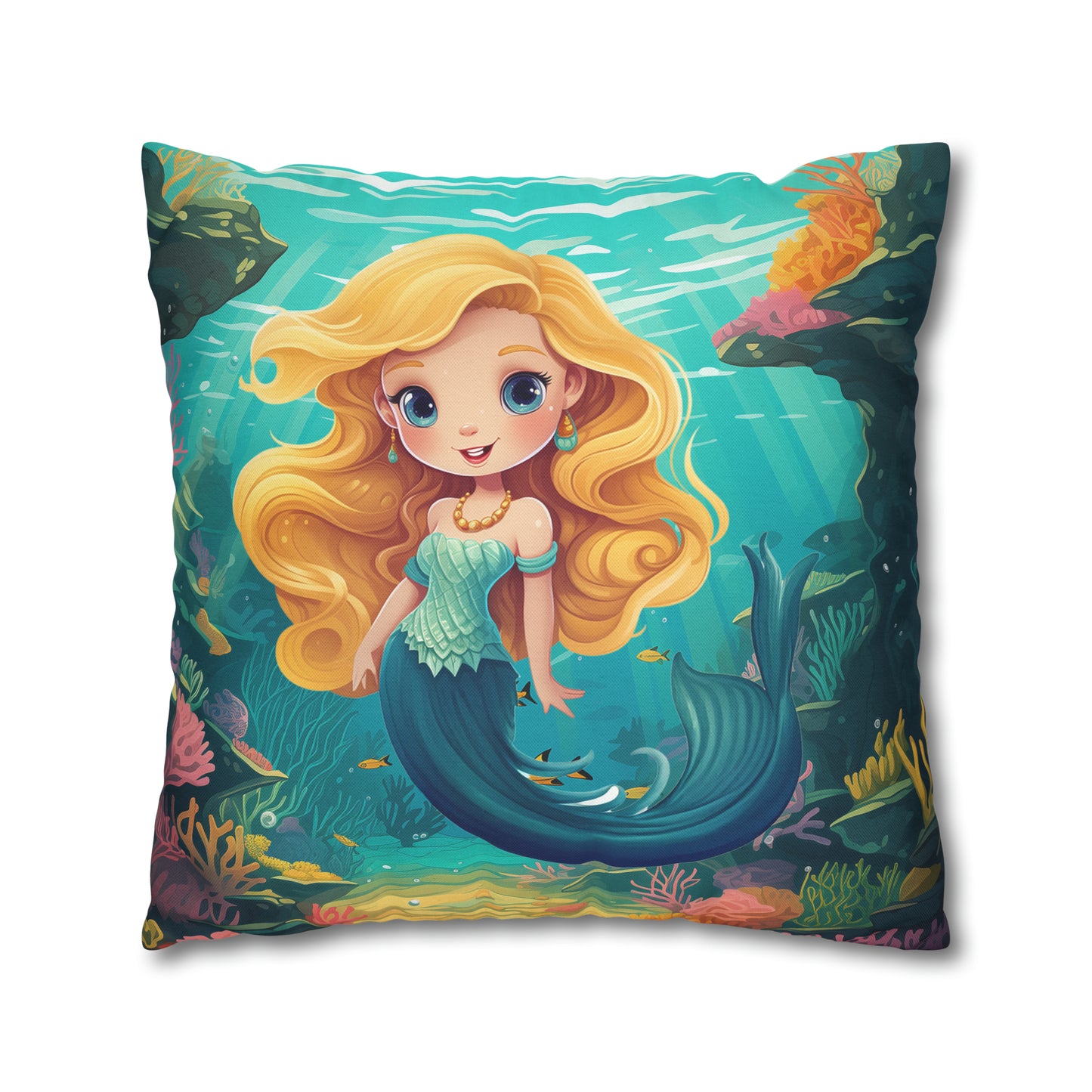 Girls Mermaid Pillowcase Red/Blue