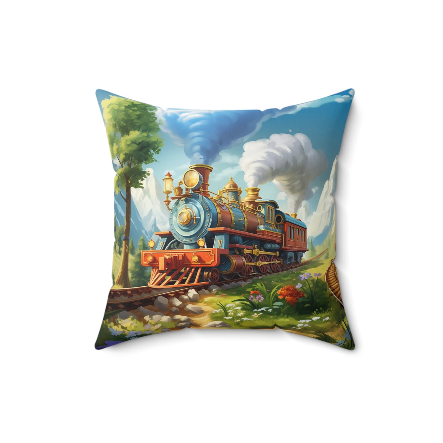 Boys Steam Engine Trains Square Pillow ***