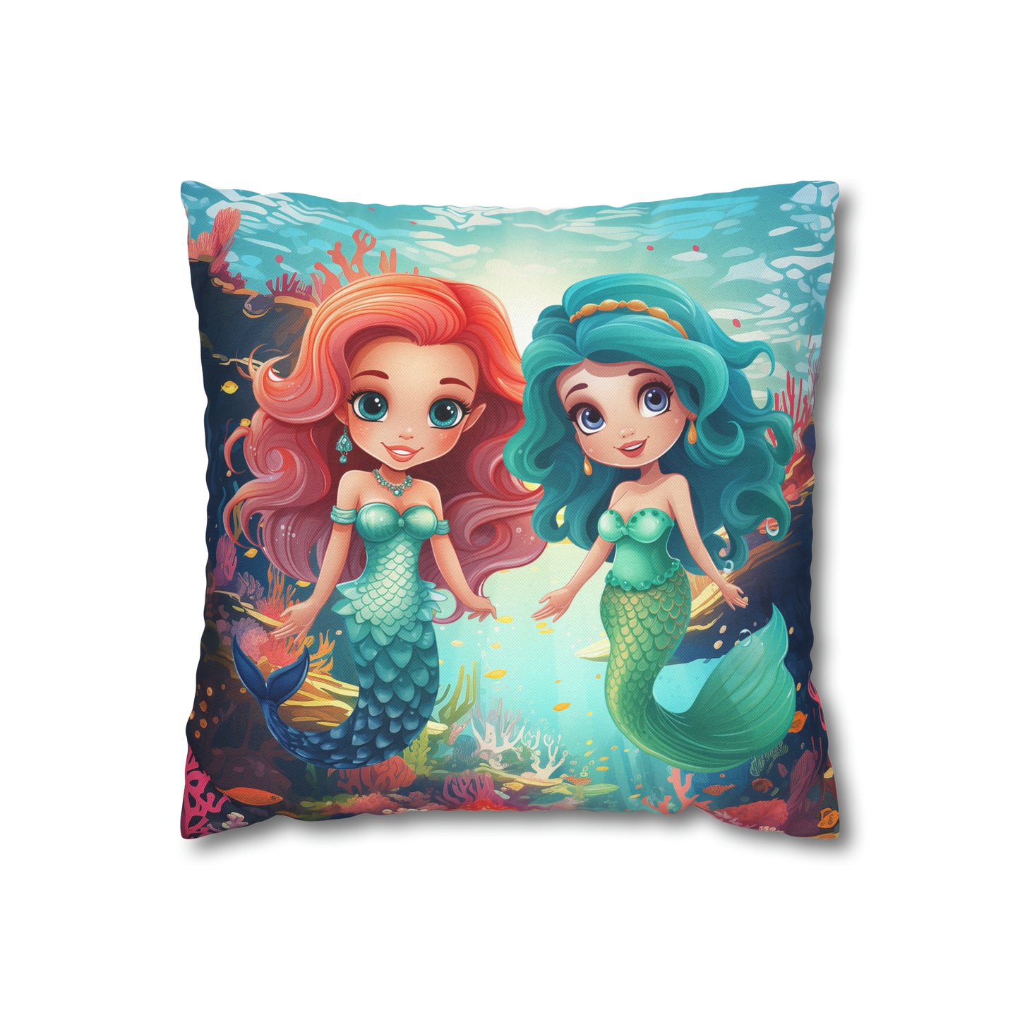 Girls Mermaid Pillowcase Red/Blue