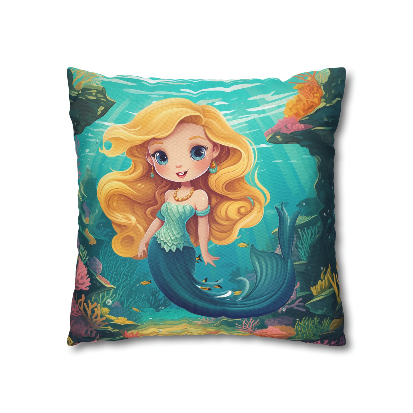 Girls Mermaid Pillowcase Red/Blue