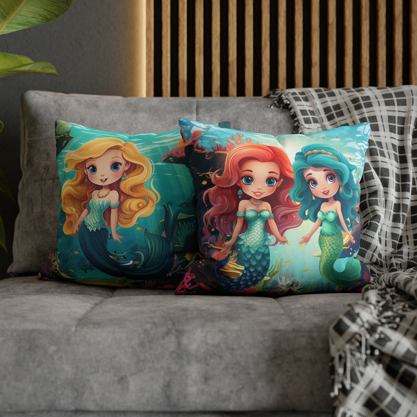 Girls Mermaid Pillowcase Red/Blue