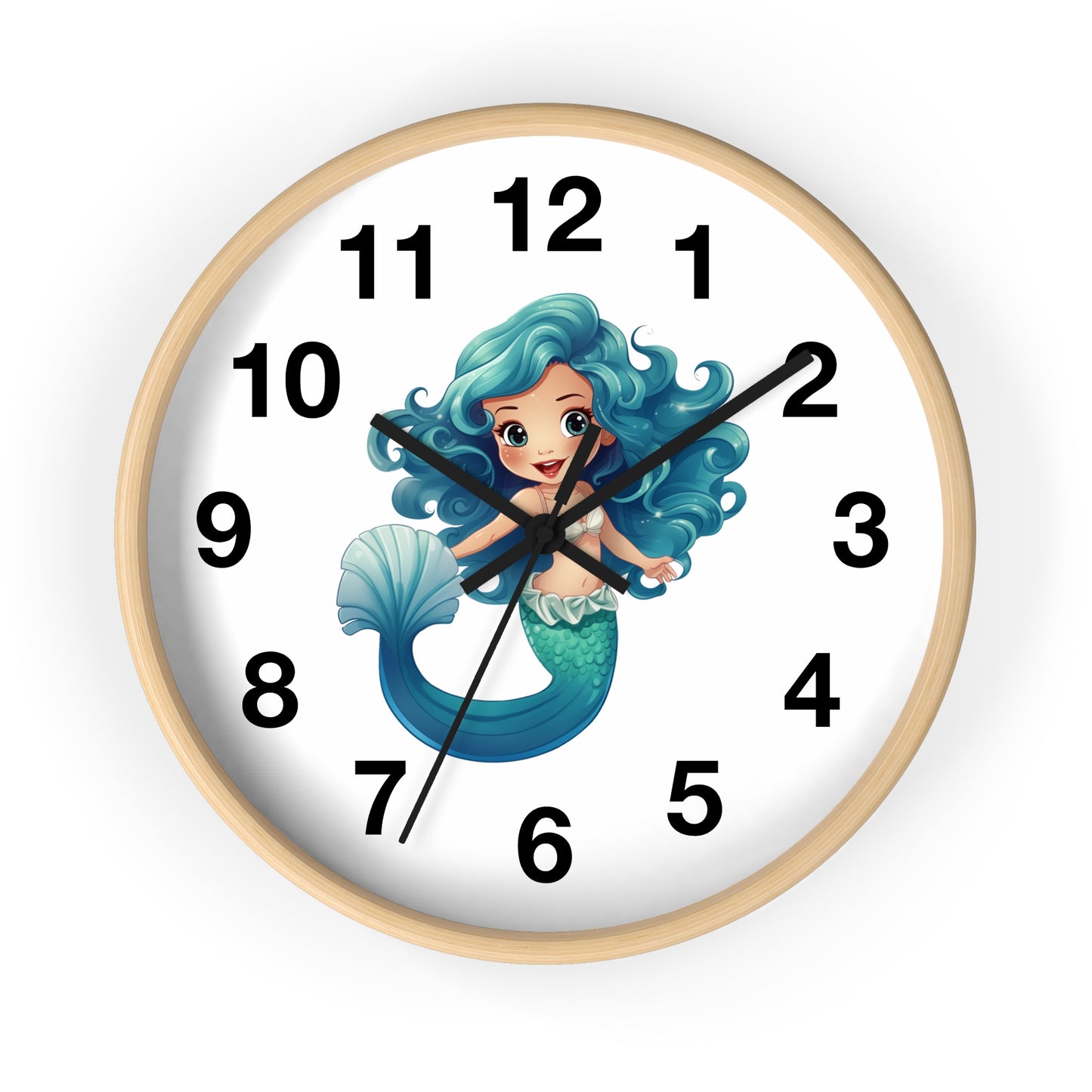 Girls Mermaid Wall Clock Blue