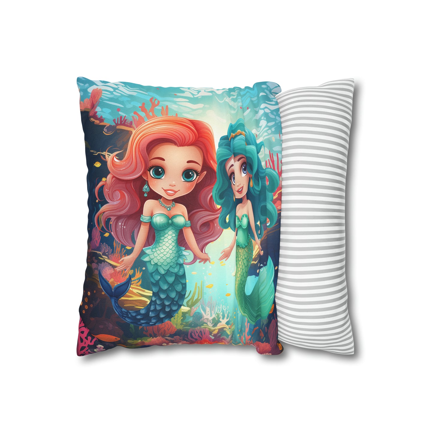 Girls Mermaid Pillowcase Red/Blue