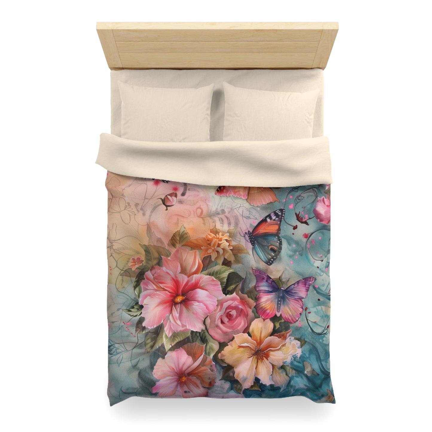 Girls Flowers and butterflies Microfiber Duvet Cover