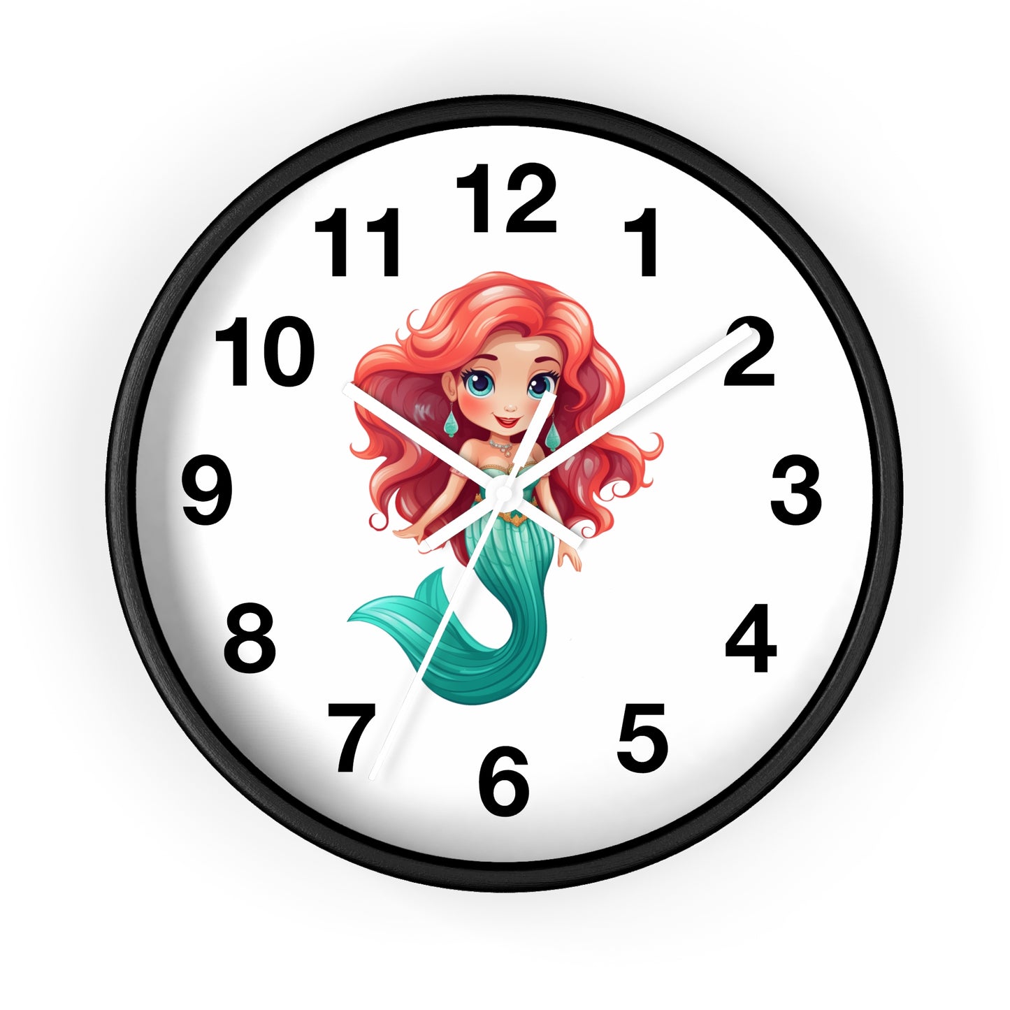 Girls Mermaid Wall Clock Red