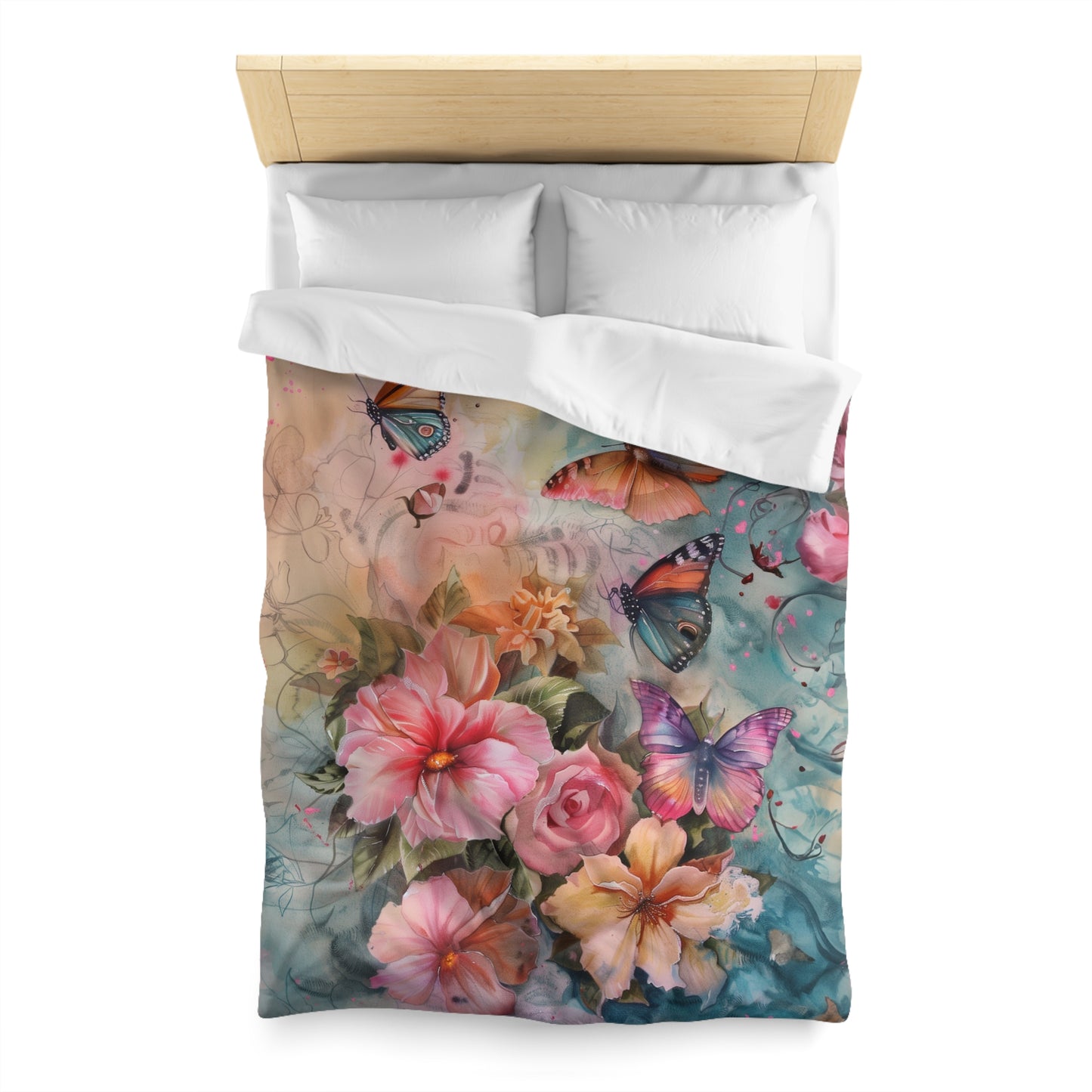 Girls Flowers and butterflies Microfiber Duvet Cover