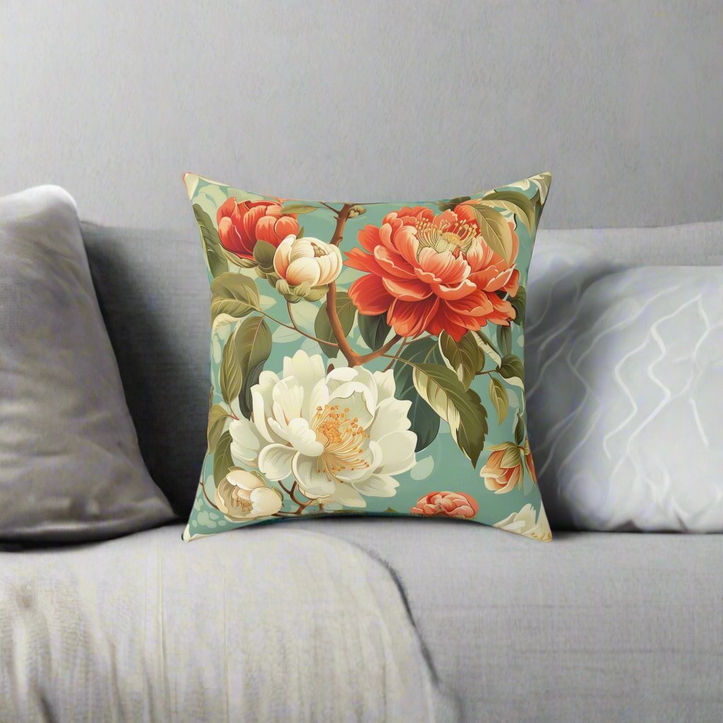 Girls Flowers Print Spun Polyester Square Pillow