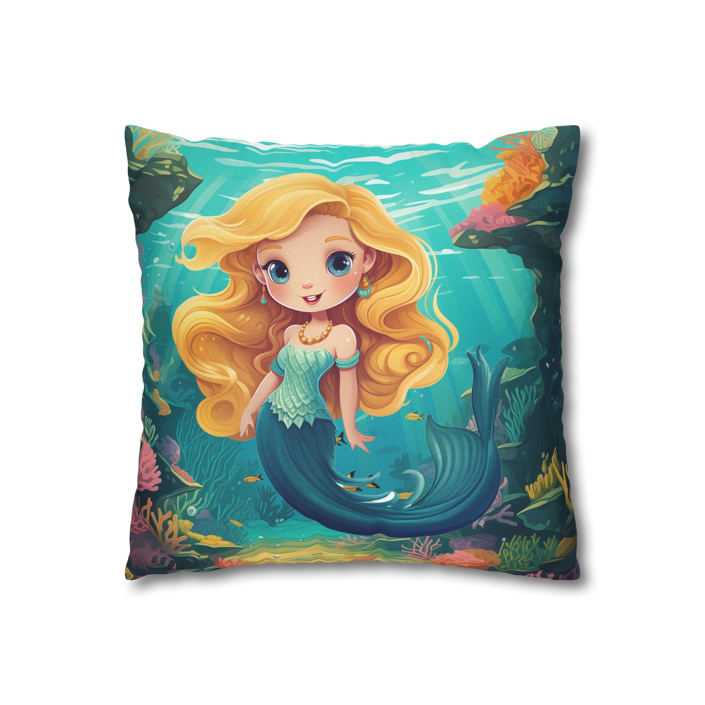 Girls Mermaid Pillowcase Red/Blue