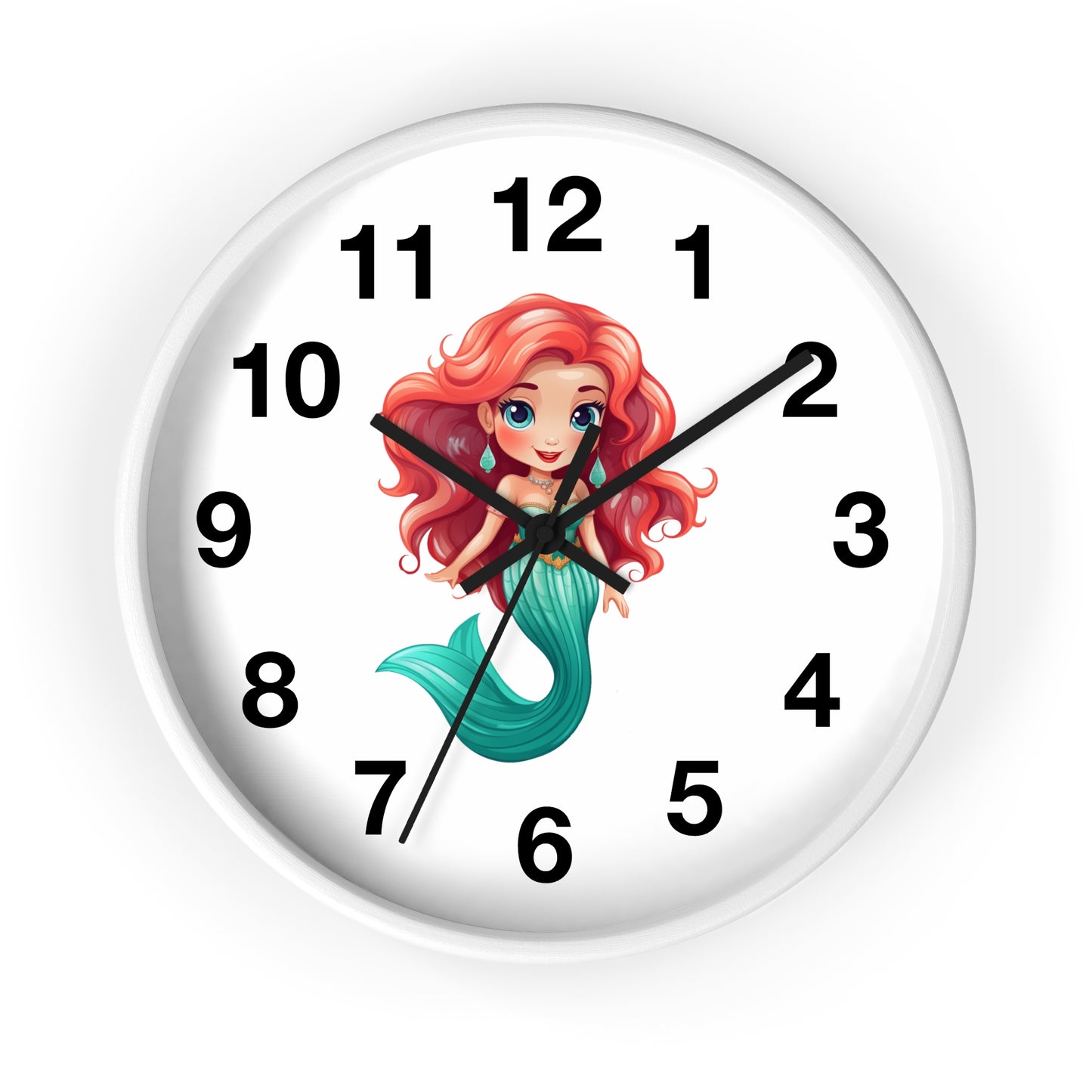 Girls Mermaid Wall Clock Red