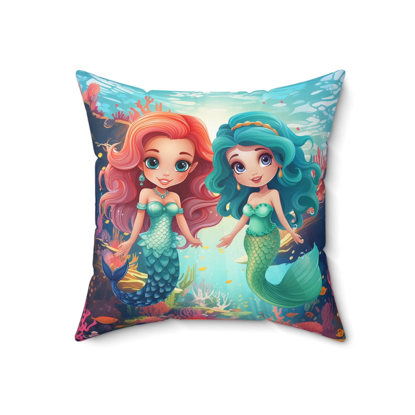 Girls Mermaid Square Pillow Red/Blue ***