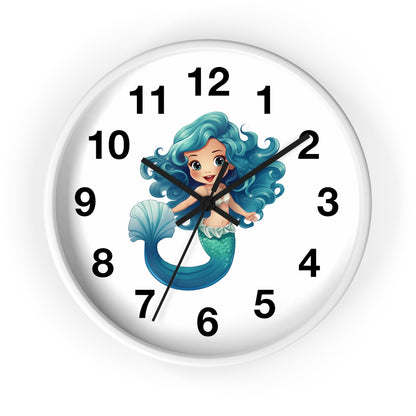 Girls Mermaid Wall Clock Blue