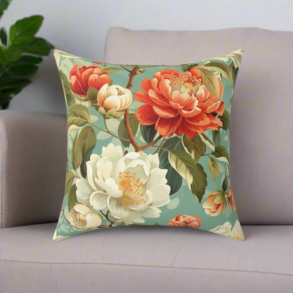 Girls Flowers Print Spun Polyester Square Pillow