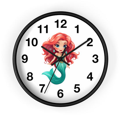 Girls Mermaid Wall Clock Red