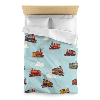 Boys Trains Pattern Cotton Duvet Cover Light Blue