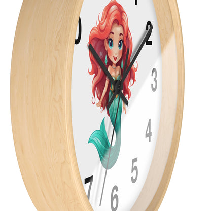 Girls Mermaid Wall Clock Red