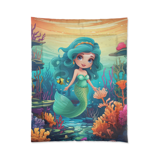 Girls Mermaid Comforter Blue