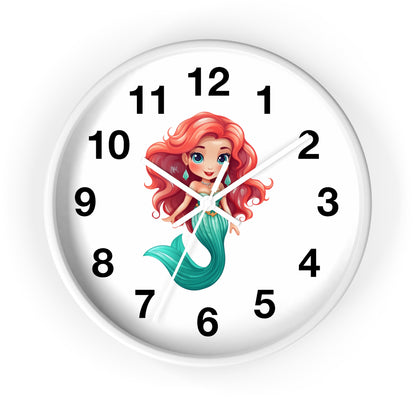 Girls Mermaid Wall Clock Red