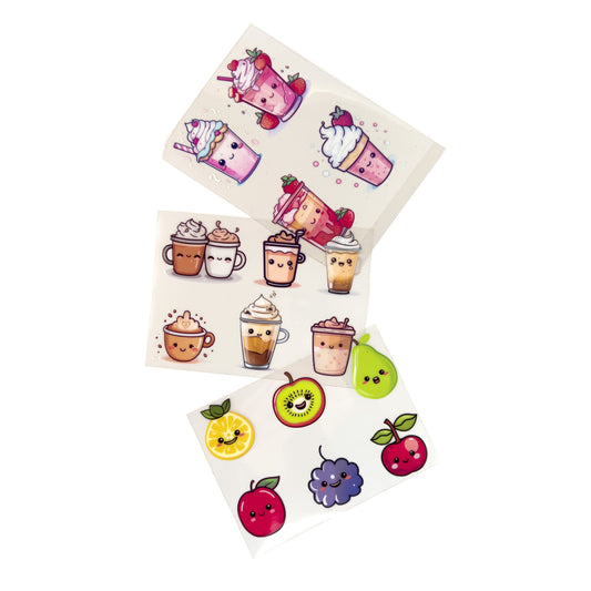 Permanent Stickers -UV DTF wraps -  Kawaii Style Smiley Face - Set 4