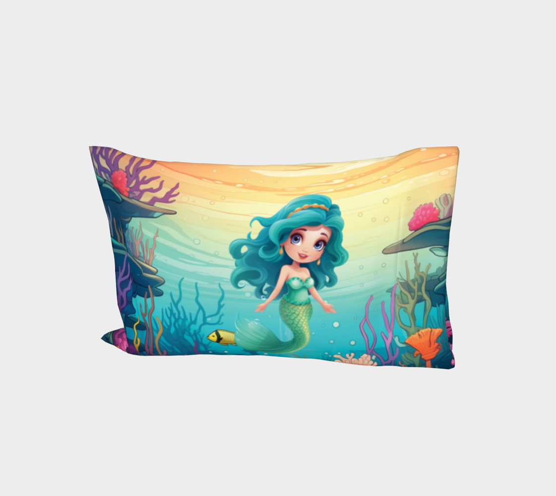 Girls Mermaid Cotton Pillow Sleeve Blue