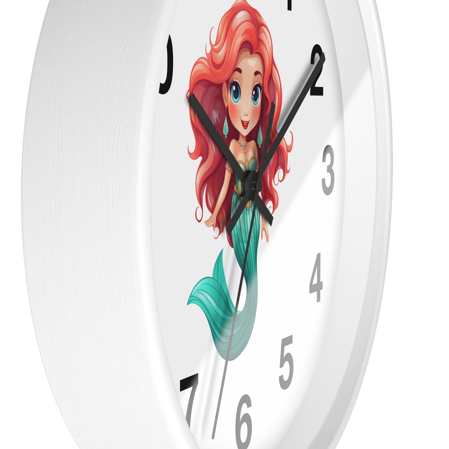 Girls Mermaid Wall Clock Red