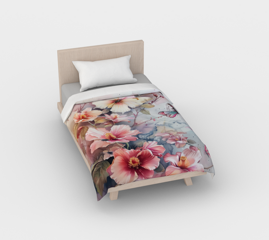 Watercolour Flowers and Butterflies Cotton Duvet Cover